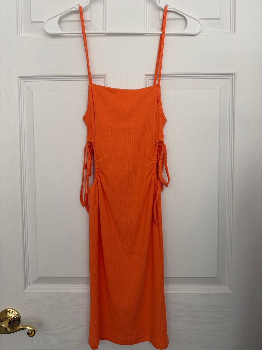 Zara Orange Ruched Side-Tie Midi Dress